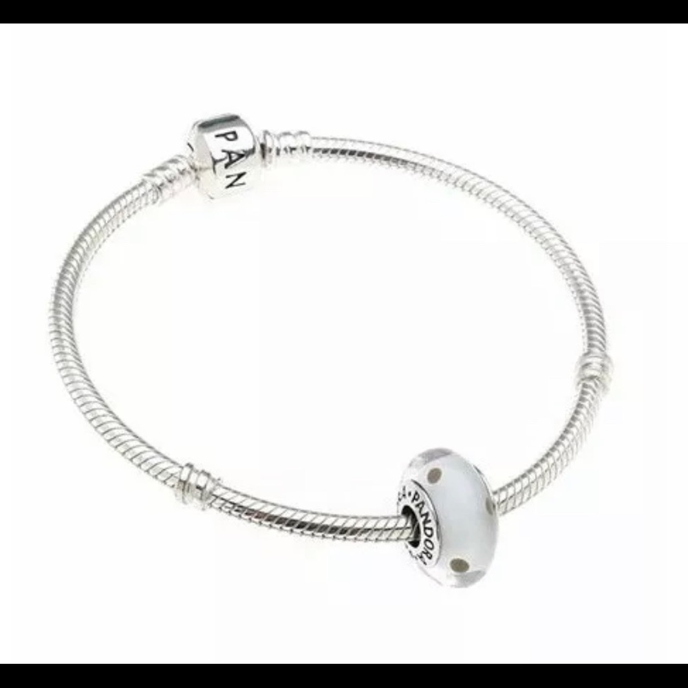 AUTHENTIC PANDORA 925 Ale garden WHITE AND GREY POLKA DOTS GLASS CHARM